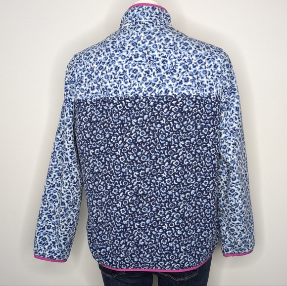 Lands' End Blue White Leopard Cheetah Animal Print 1/4 Zip Fleece Pullover M - Picture 5 of 8